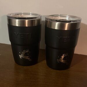 2 YETI Black 8oz Tumblers with Reindeer Design